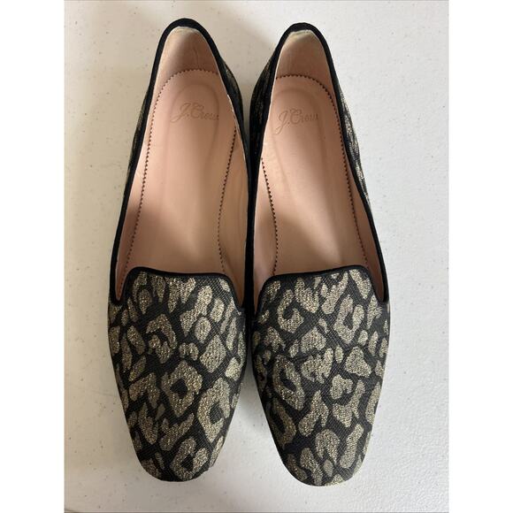 J. Crew Metallic Leopard animal Smoking Slippers Loafers Flat Size 9.5 Shoes - Picture 7 of 8